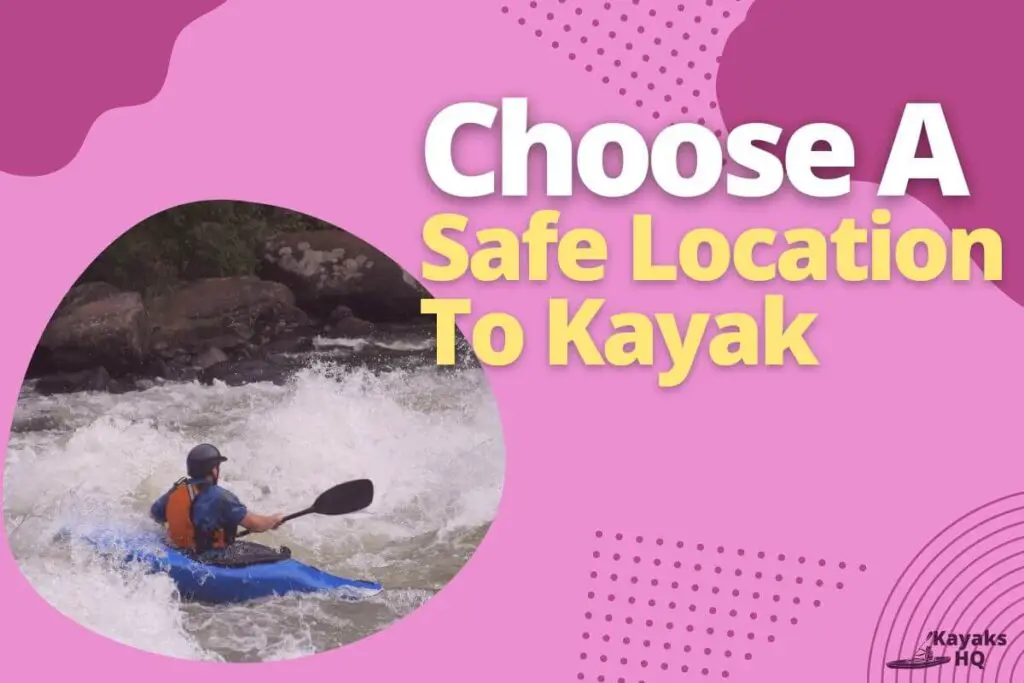 A person on a blue kayak in rough white water river