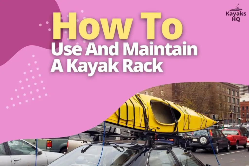 a yellow kayak strapped on top of a black car on the car rack